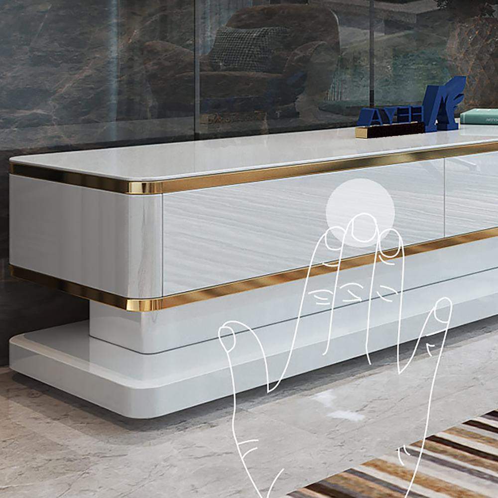 78.7" White TV Media Console with Storage 3 Drawers Tempered Glass Top for TVs Up to 78"-Richsoul-Furniture,Living Room Furniture,TV Stands