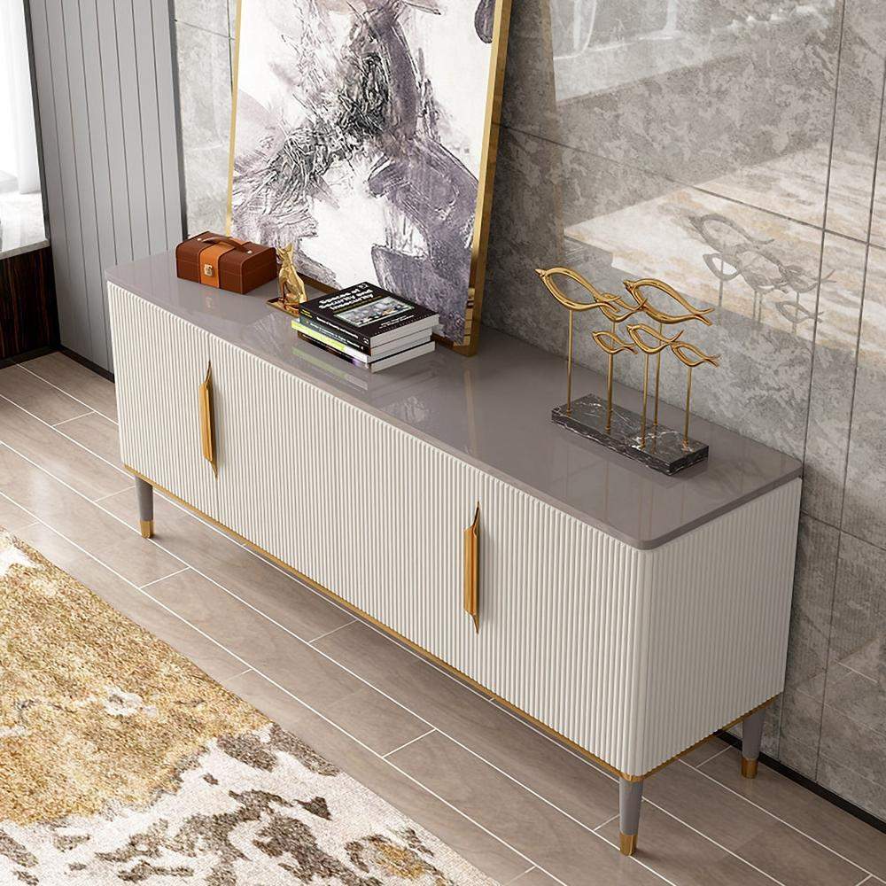 63" Off White Contemporary TV Stand 4 Doors & 2 Shelves Media Cabinet in Small-Richsoul-Furniture,Living Room Furniture,TV Stands