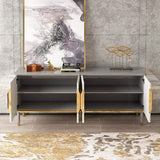 63" Off White Contemporary TV Stand 4 Doors & 2 Shelves Media Cabinet in Small-Richsoul-Furniture,Living Room Furniture,TV Stands