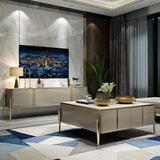 Champagne TV Stand Post-Modern Rectangle TV Console with 4 Doors for TVs Up To 85"-Richsoul-Furniture,Living Room Furniture,TV Stands