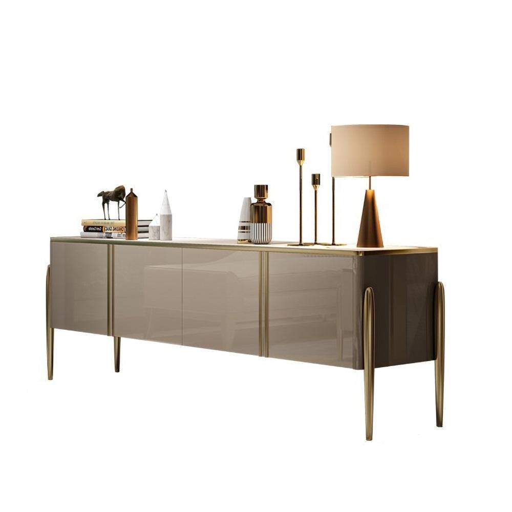 Champagne TV Stand Post-Modern Rectangle TV Console with 4 Doors for TVs Up To 85"-Richsoul-Furniture,Living Room Furniture,TV Stands