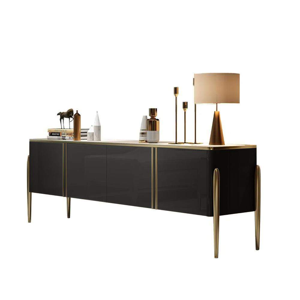 Champagne TV Stand Post-Modern Rectangle TV Console with 4 Doors for TVs Up To 85"-Richsoul-Furniture,Living Room Furniture,TV Stands