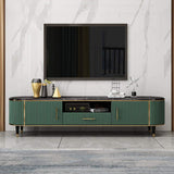 78.7" Modern Oval TV Stand Faux Marble Top Green Media Stand with 2 Doors & 1 Drawer-Richsoul-Furniture,Living Room Furniture,TV Stands
