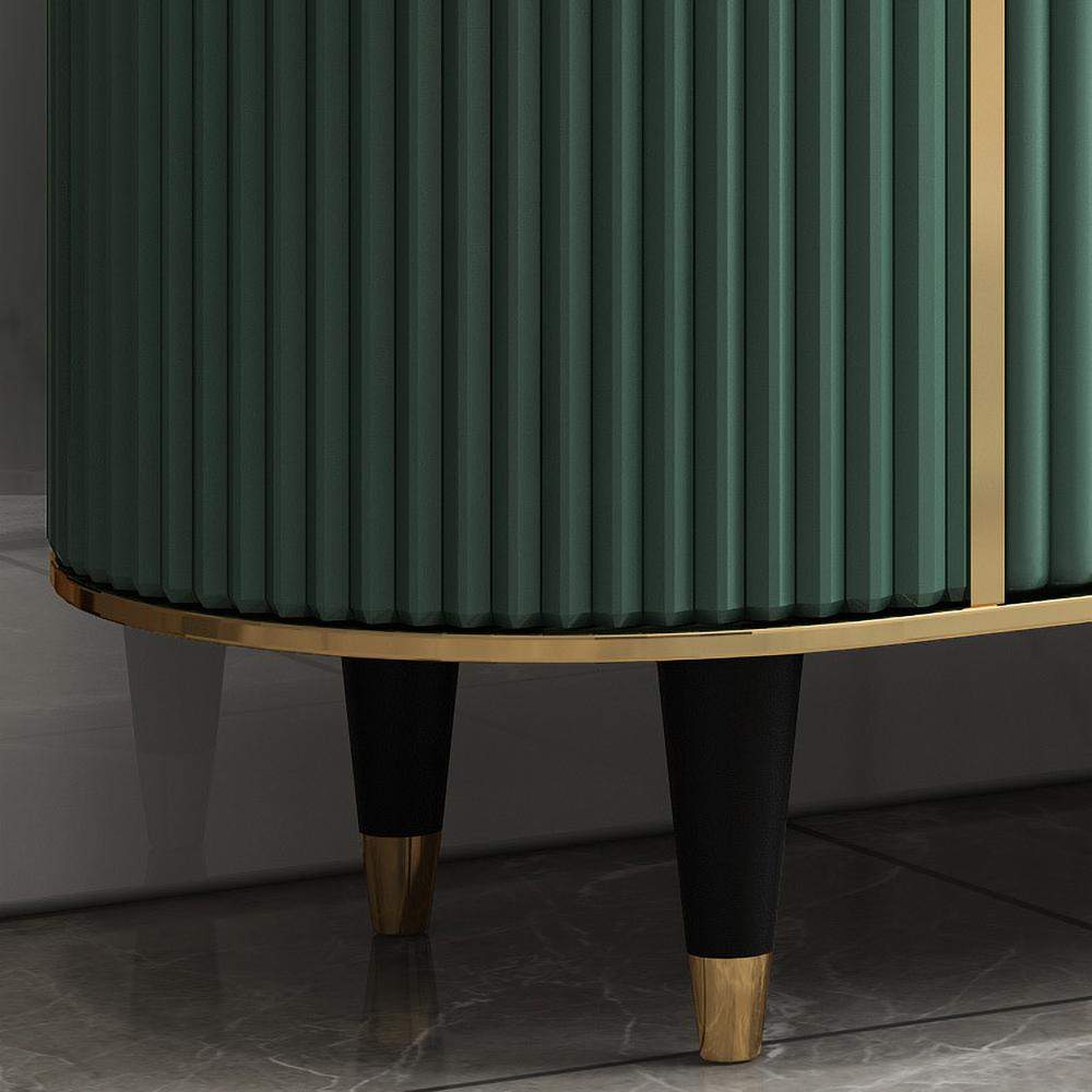 78.7" Modern Oval TV Stand Faux Marble Top Green Media Stand with 2 Doors & 1 Drawer-Richsoul-Furniture,Living Room Furniture,TV Stands