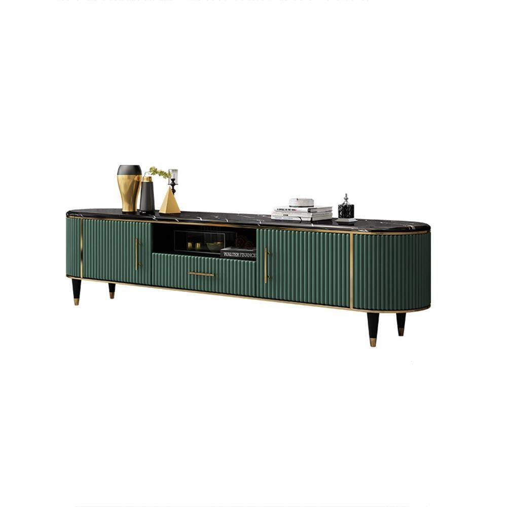 78.7" Modern Oval TV Stand Faux Marble Top Green Media Stand with 2 Doors & 1 Drawer-Richsoul-Furniture,Living Room Furniture,TV Stands
