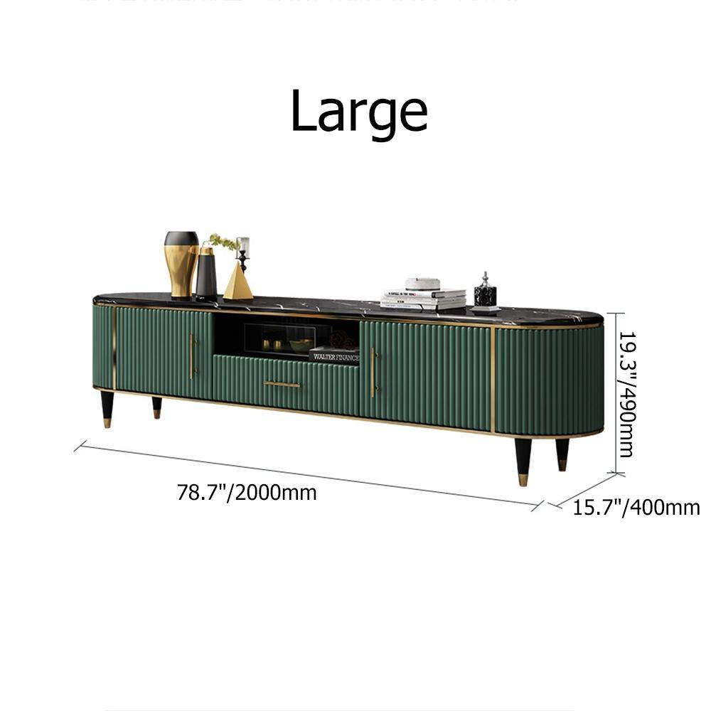 78.7" Modern Oval TV Stand Faux Marble Top Green Media Stand with 2 Doors & 1 Drawer-Richsoul-Furniture,Living Room Furniture,TV Stands