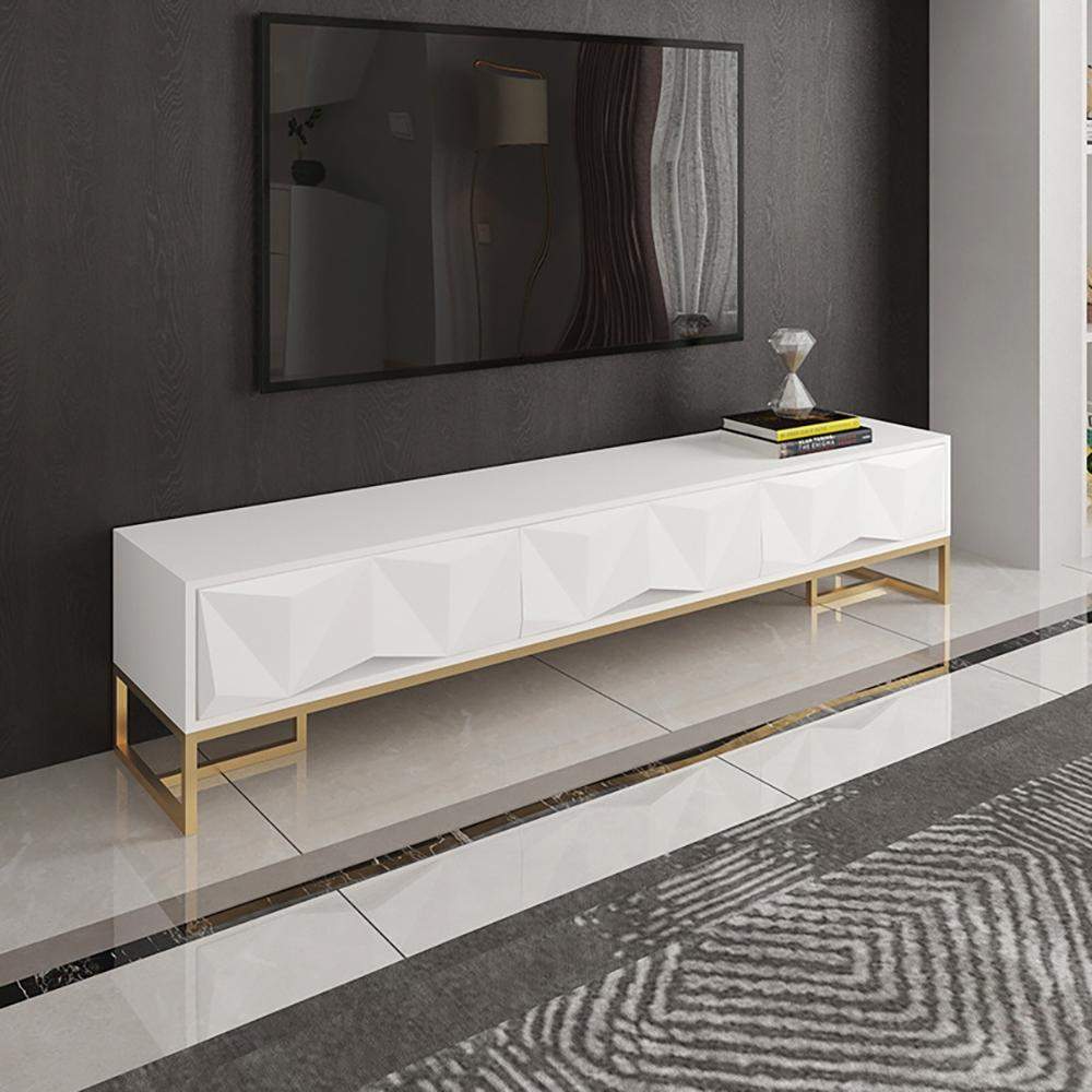 Nordic White TV Stand 3D Embossed Surface Media Console 3 Drawers in Small-Richsoul-Furniture,Living Room Furniture,TV Stands