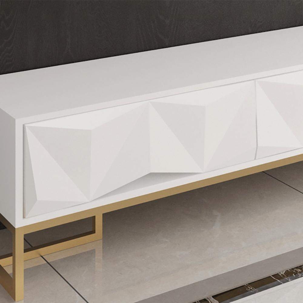 Nordic White TV Stand 3D Embossed Surface Media Console 3 Drawers in Small-Richsoul-Furniture,Living Room Furniture,TV Stands