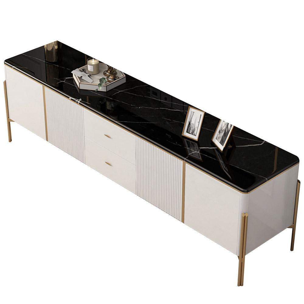 78" Black TV Stand Light Luxury Faux Marble Top with Storage Gold Finish in Large-Richsoul-Furniture,Living Room Furniture,TV Stands