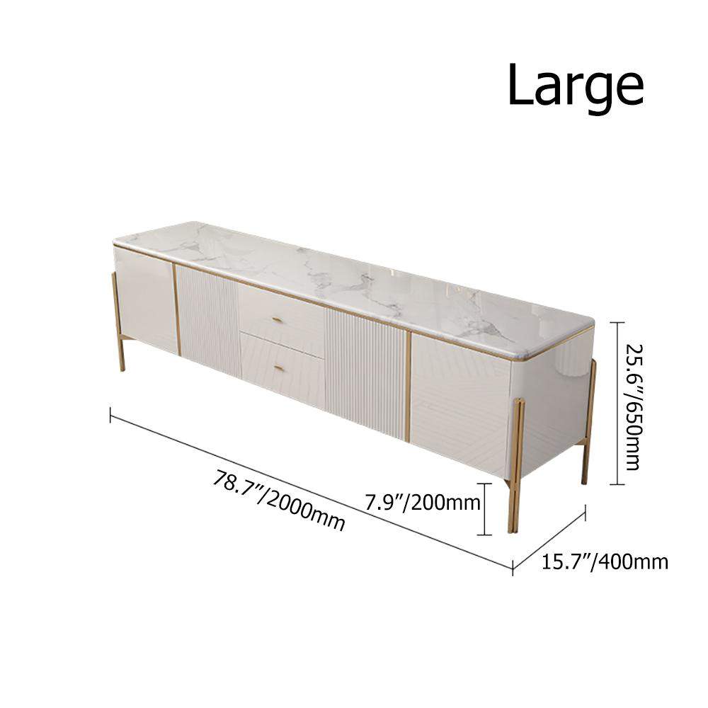 78" Black TV Stand Light Luxury Faux Marble Top with Storage Gold Finish in Large-Richsoul-Furniture,Living Room Furniture,TV Stands