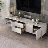 78" Black TV Stand Light Luxury Faux Marble Top with Storage Gold Finish in Large-Richsoul-Furniture,Living Room Furniture,TV Stands