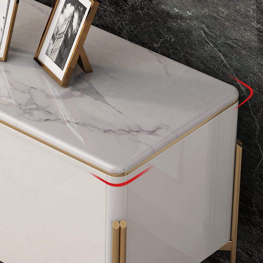 78" Black TV Stand Light Luxury Faux Marble Top with Storage Gold Finish in Large-Richsoul-Furniture,Living Room Furniture,TV Stands