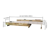 White TV Stand Tempered Glass Top Extendable Entertainment 3-Drawer Cabinet in Gold-Richsoul-Furniture,Living Room Furniture,TV Stands
