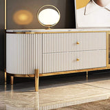 Modern White TV Stand with Oval Faux Marble Top & Tempered Glass Doors Media Console-Richsoul-Furniture,Living Room Furniture,TV Stands