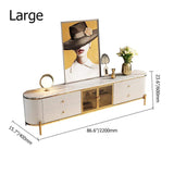 Modern White TV Stand with Oval Faux Marble Top & Tempered Glass Doors Media Console-Richsoul-Furniture,Living Room Furniture,TV Stands