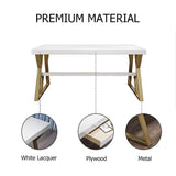 55" Rectangular White Computer Desk with Drawer and Shelf Gold Leg-Desks,Furniture,Office Furniture