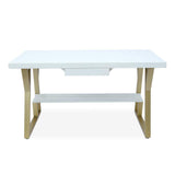 55" Rectangular White Computer Desk with Drawer and Shelf Gold Leg-Desks,Furniture,Office Furniture