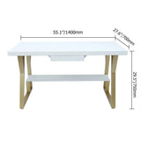 55" Rectangular White Computer Desk with Drawer and Shelf Gold Leg-Desks,Furniture,Office Furniture