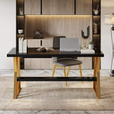 55" Rectangular White Computer Desk with Drawer and Shelf Gold Leg-Desks,Furniture,Office Furniture