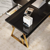 55" Rectangular White Computer Desk with Drawer and Shelf Gold Leg-Desks,Furniture,Office Furniture