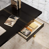 55" Rectangular White Computer Desk with Drawer and Shelf Gold Leg-Desks,Furniture,Office Furniture