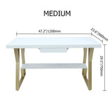 55" Rectangular White Computer Desk with Drawer and Shelf Gold Leg-Desks,Furniture,Office Furniture