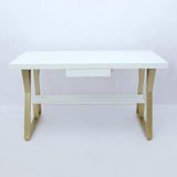 55" Rectangular White Computer Desk with Drawer and Shelf Gold Leg-Desks,Furniture,Office Furniture