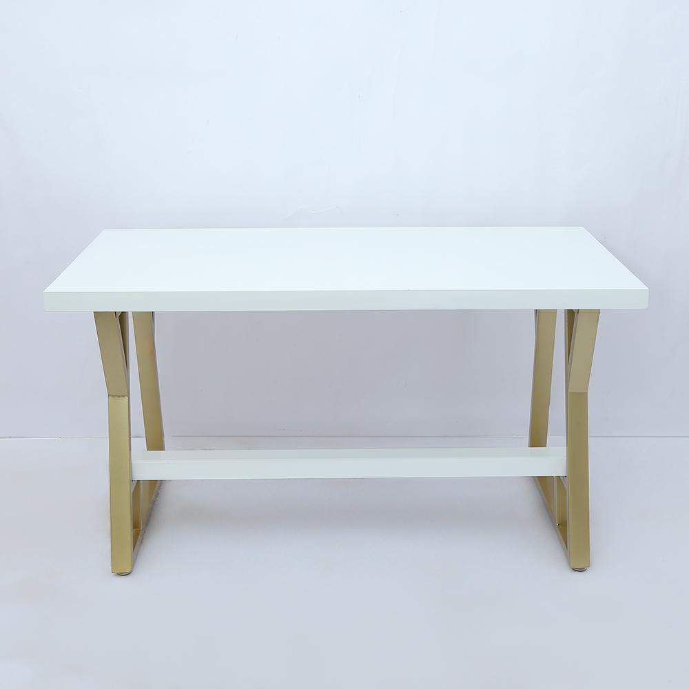 55" Rectangular White Computer Desk with Drawer and Shelf Gold Leg-Desks,Furniture,Office Furniture