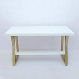 55" Rectangular White Computer Desk with Drawer and Shelf Gold Leg-Desks,Furniture,Office Furniture