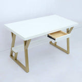 55" Rectangular White Computer Desk with Drawer and Shelf Gold Leg-Desks,Furniture,Office Furniture