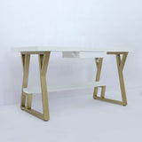 55" Rectangular White Computer Desk with Drawer and Shelf Gold Leg-Desks,Furniture,Office Furniture