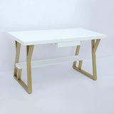 55" Rectangular White Computer Desk with Drawer and Shelf Gold Leg-Desks,Furniture,Office Furniture