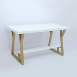55" Rectangular White Computer Desk with Drawer and Shelf Gold Leg-Desks,Furniture,Office Furniture