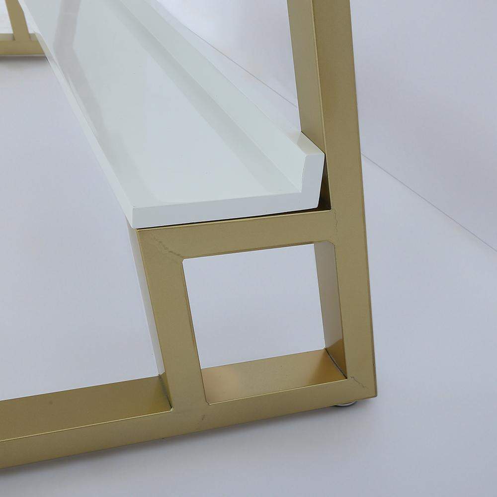 55" Rectangular White Computer Desk with Drawer and Shelf Gold Leg-Desks,Furniture,Office Furniture