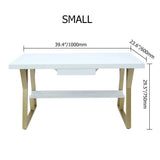 55" Rectangular White Computer Desk with Drawer and Shelf Gold Leg-Desks,Furniture,Office Furniture