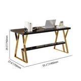 55" Rectangular White Computer Desk with Drawer and Shelf Gold Leg-Desks,Furniture,Office Furniture