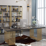 47" Rectangular Modern Home Office Desk with Solid Wood Table Top & Gold Frame-Desks,Furniture,Office Furniture