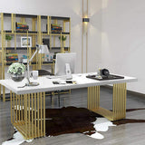 47" Rectangular Modern Home Office Desk with Solid Wood Table Top & Gold Frame-Desks,Furniture,Office Furniture