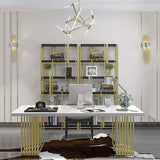 47" Rectangular Modern Home Office Desk with Solid Wood Table Top & Gold Frame-Desks,Furniture,Office Furniture