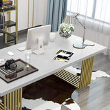 47" Rectangular Modern Home Office Desk with Solid Wood Table Top & Gold Frame-Desks,Furniture,Office Furniture