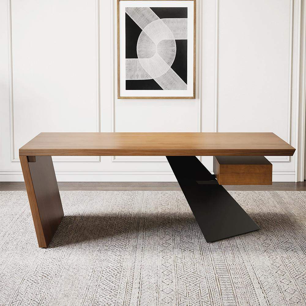 55" Modern Industrial Writing Desk for Office with One Drawer Distressed-Desks,Furniture,Office Furniture