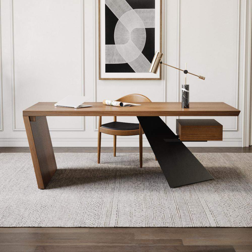 55" Modern Industrial Writing Desk for Office with One Drawer Distressed-Desks,Furniture,Office Furniture