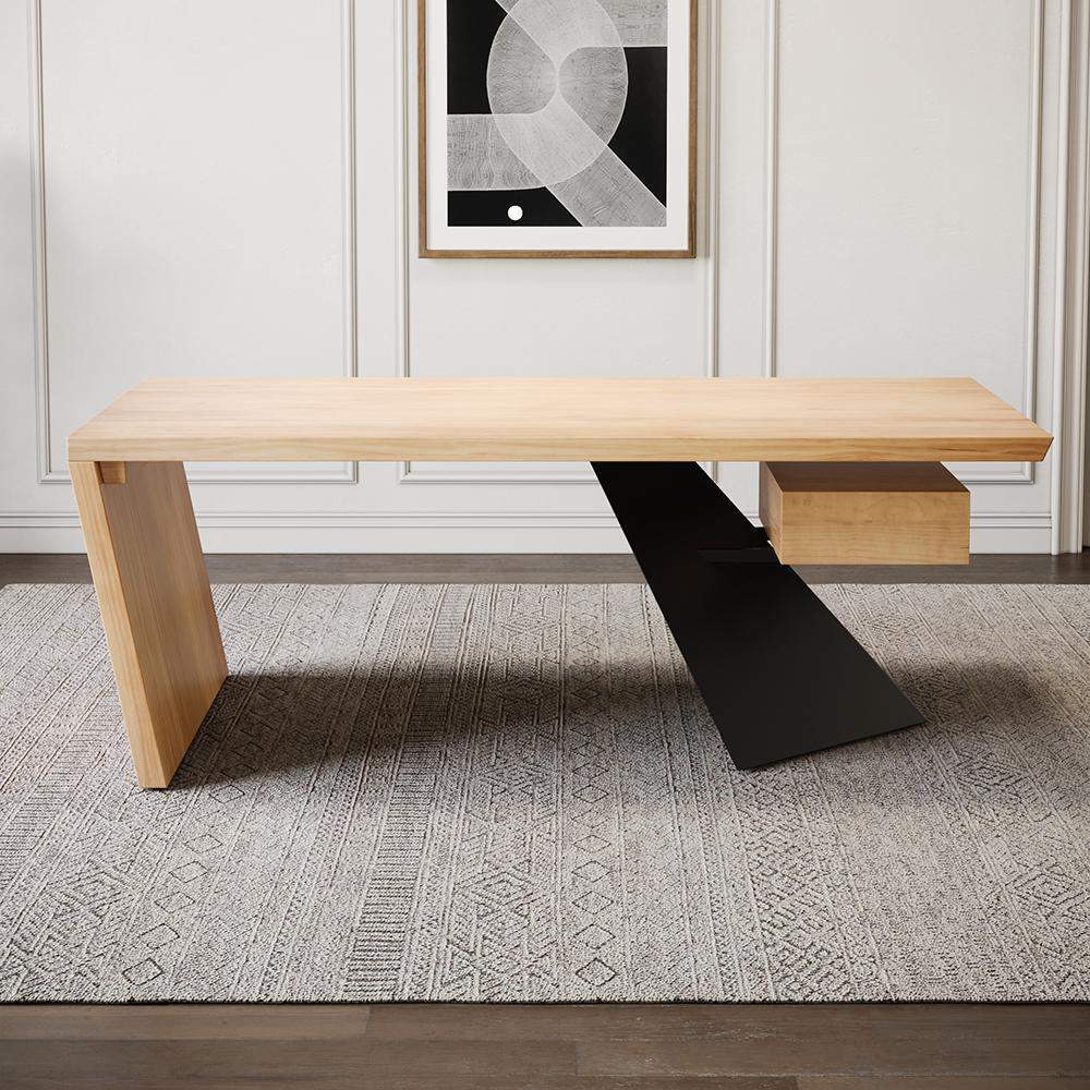 55" Modern Industrial Writing Desk for Office with One Drawer Distressed-Desks,Furniture,Office Furniture