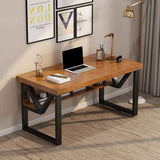 Wood Writing Desk for Office with Black Metal Shelf in Small-Desks,Furniture,Office Furniture