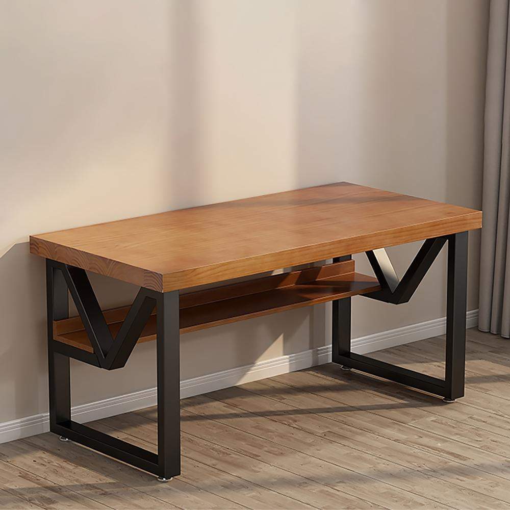 Wood Writing Desk for Office with Black Metal Shelf in Small-Desks,Furniture,Office Furniture