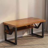 Wood Writing Desk for Office with Black Metal Shelf in Small-Desks,Furniture,Office Furniture