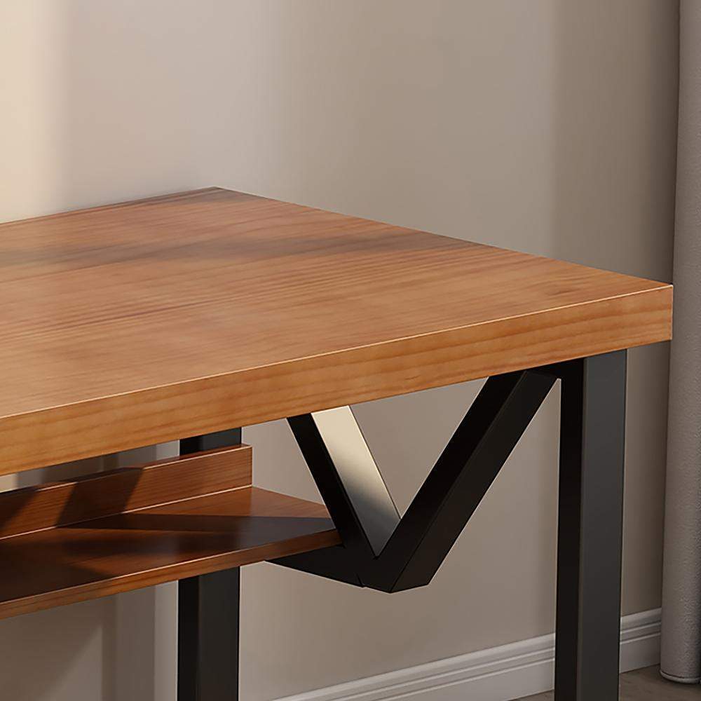 Wood Writing Desk for Office with Black Metal Shelf in Small-Desks,Furniture,Office Furniture
