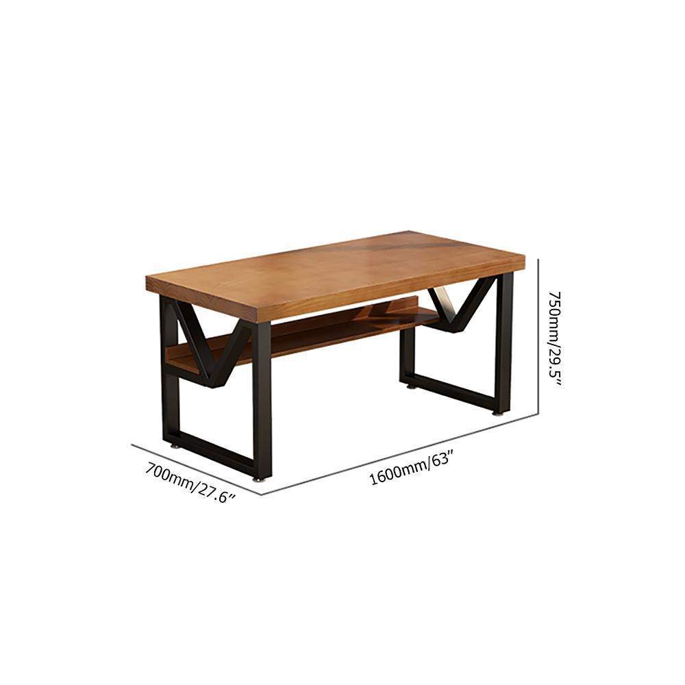Wood Writing Desk for Office with Black Metal Shelf in Small-Desks,Furniture,Office Furniture