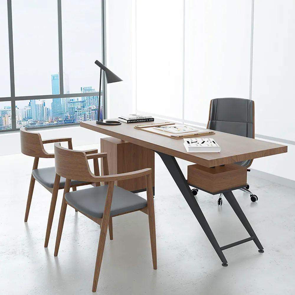 59" Pine Wood Office Desk Writing Desk with 1 Drawers in Black Metal Legs-Desks,Furniture,Office Furniture