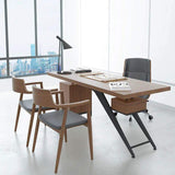 59" Pine Wood Office Desk Writing Desk with 1 Drawers in Black Metal Legs-Desks,Furniture,Office Furniture